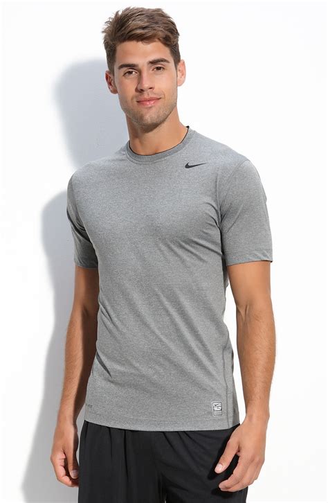 Nike Pro Combat Dri Fit Fitted T Shirt In Gray For Men Carbon Heather Black Lyst