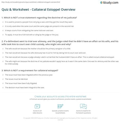 Quiz & Worksheet - Collateral Estoppel Overview | Study.com