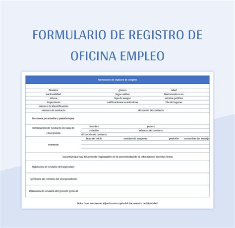 Plantilla De Excel Formulario De Registro De Oficina Empleo Y Hoja De