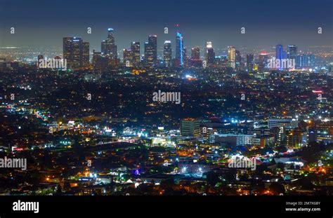 An Aerial Night Time View Of L A And The Downtown Financial District