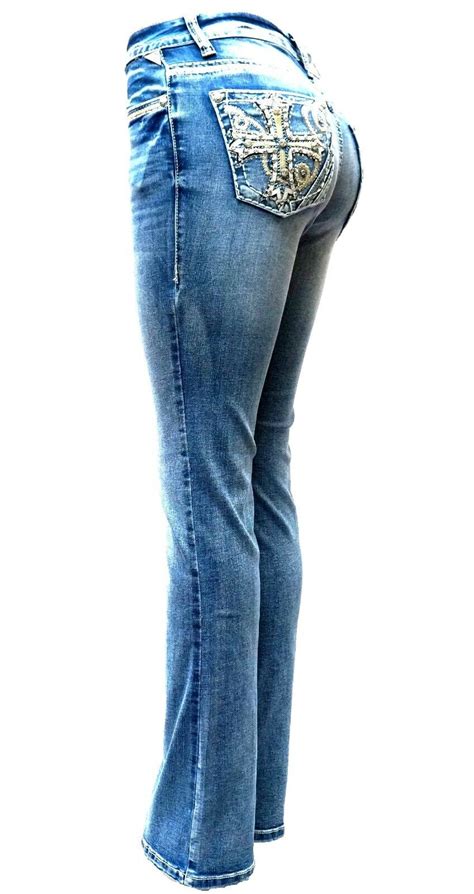 Sexy Couture Womens Rhinestone Mid Rise Bootcut Blue Denim Jeans Stretch 1 17 Ebay