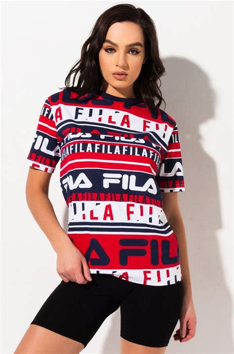 Fila Womens Multi Logo Print Ringer Tee Chicago Fashion Fashion Tees Outfits With Leggings