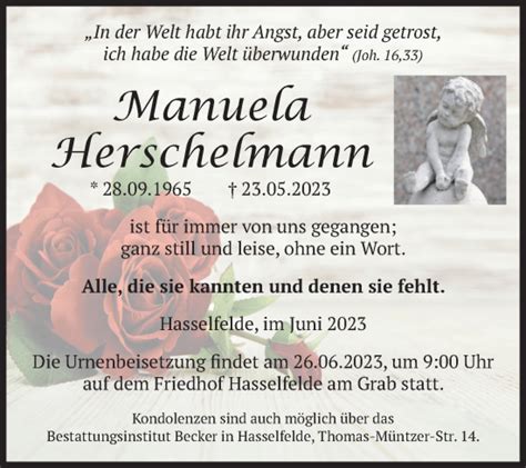 Traueranzeigen Von Manuela Herschelmann Abschied Nehmen De