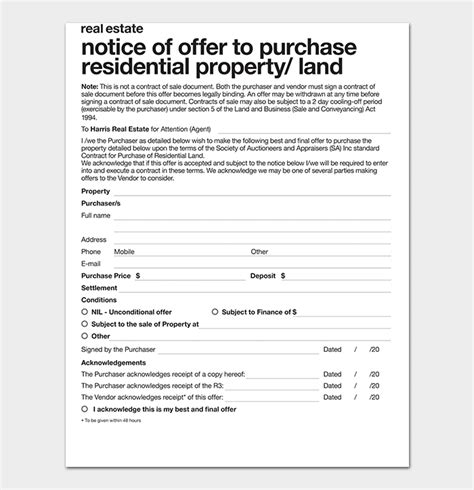 10 Real Estate Offer Forms Free Printable Forms