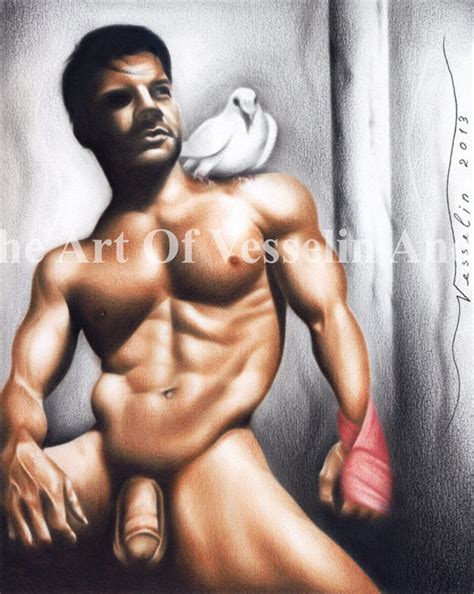 Print Of Male Nude Oil Painting Looking Into The Future Naked Man Figure Drawing Picture