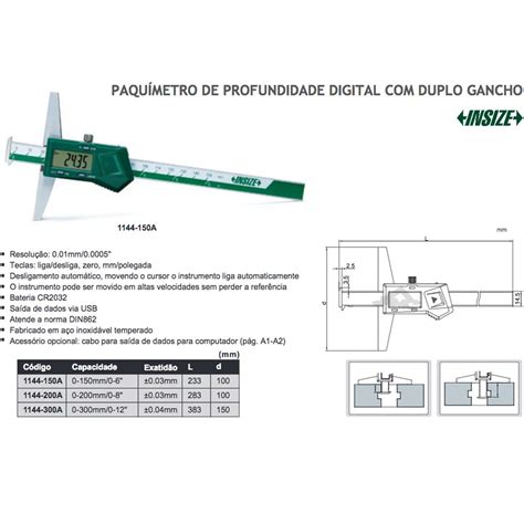 Paqu Metro Digital De Profundidade Duplo Gancho Modelo Insize