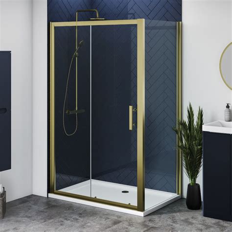 Aqua I 6 Brushed Brass Single Sliding Shower Door 1100mm X 1850mm High