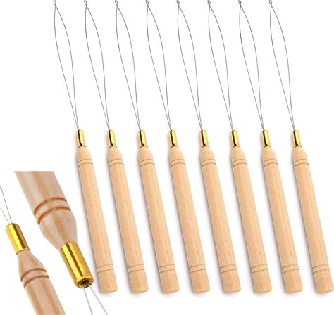 8 Pcs Wood Hair Extension Tools Professional Ring Needle Threading