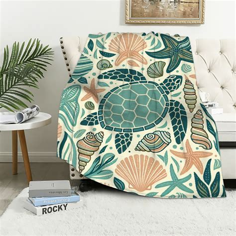 Comio Seashell Blanket Ocean Sea Turtle Coral Shell Starfish Super