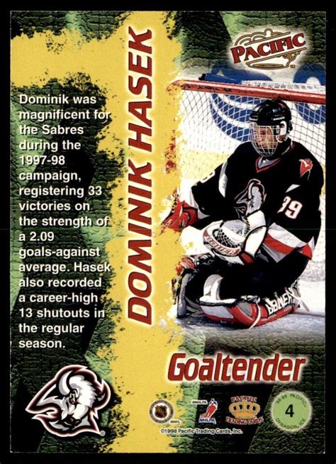 1998 99 Pacific Dynagon Ice Inserts Dominik Hasek Buffalo Sabres 4 EBay