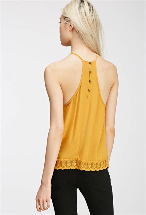 Lyst Forever 21 Lace Paneled Halter Top In Yellow