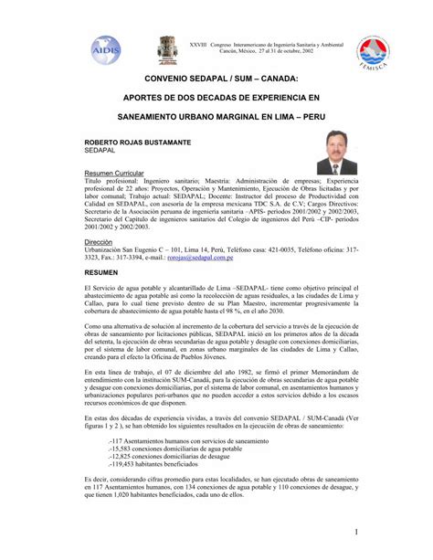 Pdf Convenio Sedapal Sum Canada Aportes Saneamiento Urbano