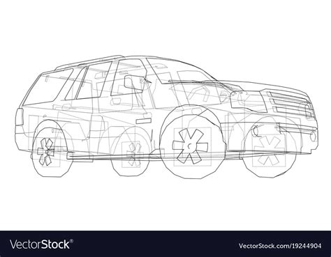 Car suv drawing outline Royalty Free Vector Image