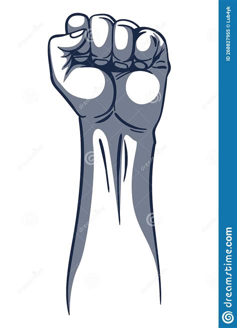 Rised Fist Hand Gesture Monochrome Drawn Emblem Vector Hand Clenched