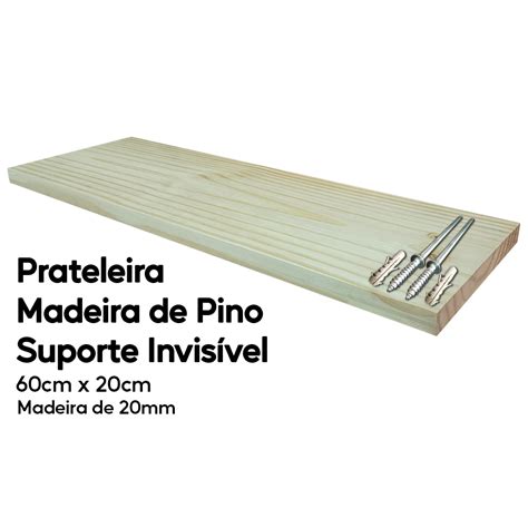 Prateleira Madeira de Pinus 60x20 Suporte Invisível Mastertel Shop