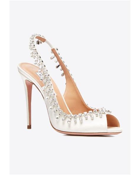 Aquazzura Temptation 105 Crystal Embellished Satin Sandals In White Lyst