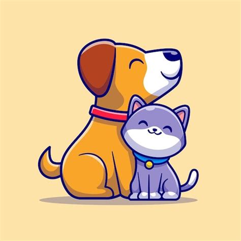 Lindo Perro Y Gato Amigo Dibujos Animado Premium Vector Freepik