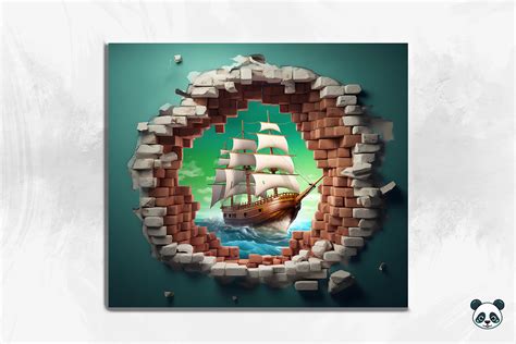 D Pirate Boat Cracked Hole Tumbler Wrap Graphic By Pandastic