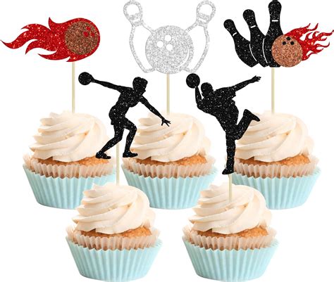 Amazon Donoter 48 Pcs Glitter Bowling Cupcake Topper Picks For