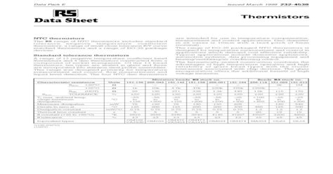 Thermistors Data Sheet Range Of Do 35 Packaged Ntc Thermistors Is