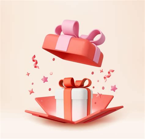 Premium Vector D Cute Surprise Gift Box With Falling Confetti