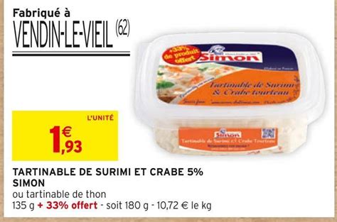 Promo Simon tartinable de surimi et crabe 5 chez Intermarché