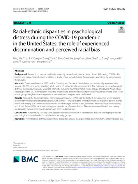 PDF Racial Ethnic Disparities In Psychological Distress During The