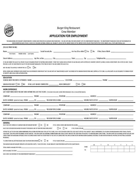 Printable Restaurant Job Application Form Template Doc Minasinternational