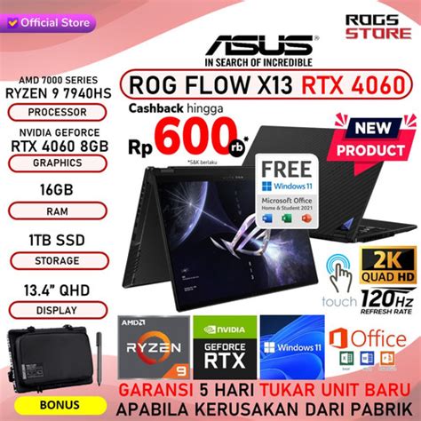 Promo ASUS ROG FLOW X13 GV302XV RTX4060 RYZEN 9 7940HS 16GB 1TB SSD 13