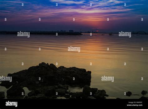 Beautiful Sunrise in Bahrain Beach Stock Photo - Alamy