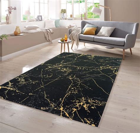 Teppich Marmor Optik in schwarz Gold Größe 160x230 cm Amazon de