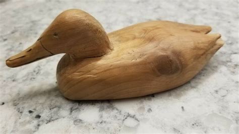 HAND CARVED Wood Duck Decoy Decor Wooden Folk Art Collectible Unpainted