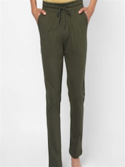 Buy Ajile By Pantaloons Men Olive Green Solid Pure Cotton Lounge Pants