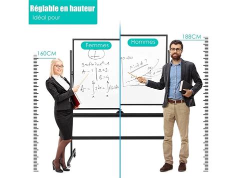 Costway Tableau Blanc Mobile Magnétique Double Face 90x120cm Roulettes Pivotants Cadre En