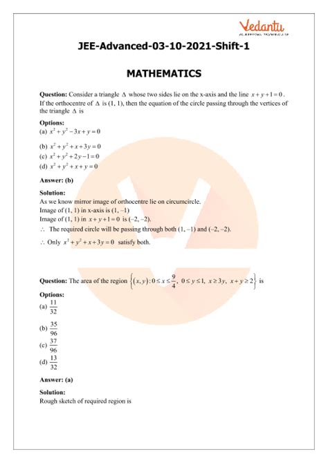 JEE Advanced 2021 Maths Question Paper 1 With Solutions