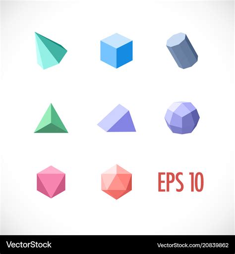 Polygon 3d objects set icons Royalty Free Vector Image