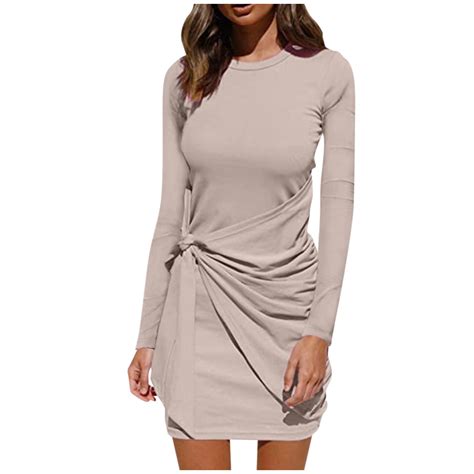 Womens Long Sleeve Pullover Sweater Dress Long Sleeve Dress Knit Slim ...