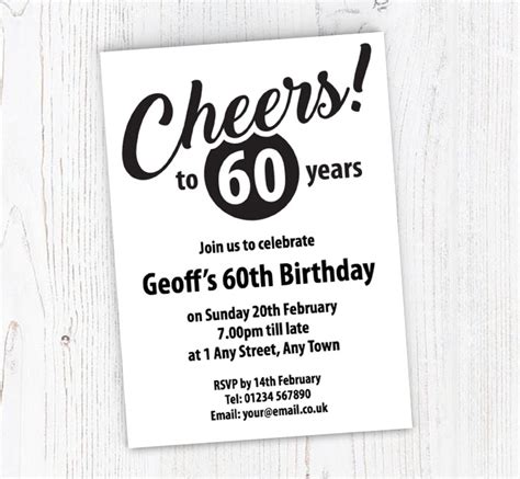 Cheers To 60 Years Party Invitations Personalise Online Plus Free Envelopes Putty Print