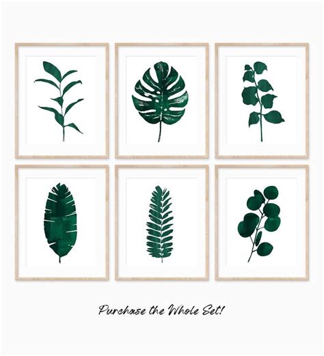 Green Botanical Prints Set Leaf Prints Dark Green Botanical Etsy