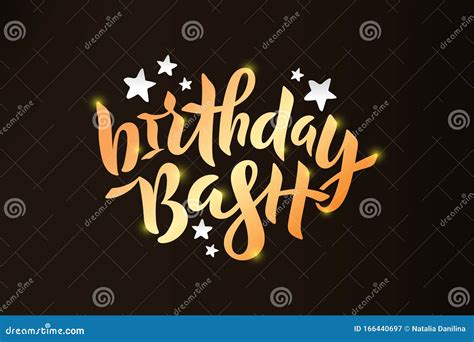 Birthday Bash Text With Stars For Card Invitation Golden Lettering