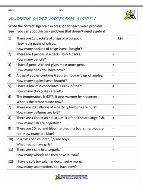 50 Algebraic Expressions Worksheet Pdf