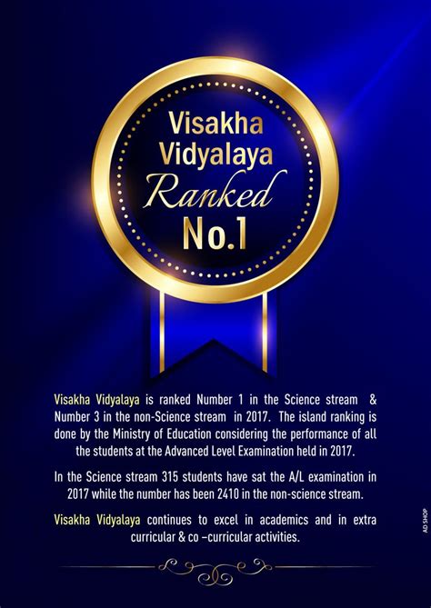 Visakha Ranked No 1 By Moe Visakha Vidyalaya