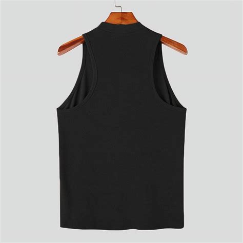 Incerun Mens Sleeveless Vest Slim Fit Solid Color Half Collar Gym Tops