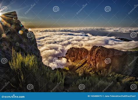 Nature Background With Sunrise Over Clouds It Is On The Top Of Pico Do