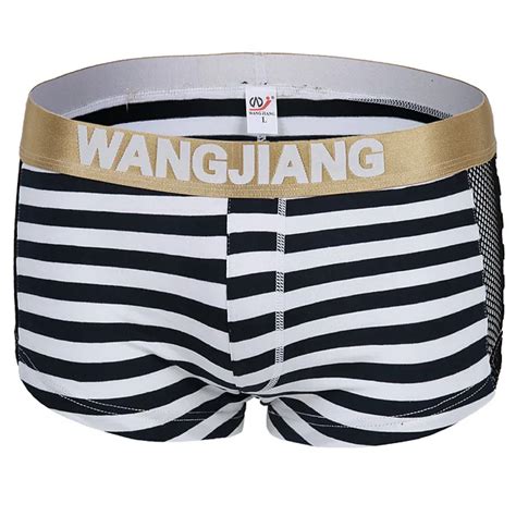 Fashion High Quality Sexy Boxers Men Cotton Boxers Striped Mesh Patchwork Underwear Gay Boxer