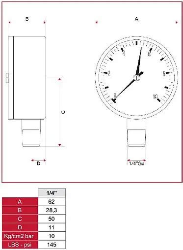 Манометр радиальный Itap 63мм 10 бар 1/4" 482B014 купить по 723 Р в ...