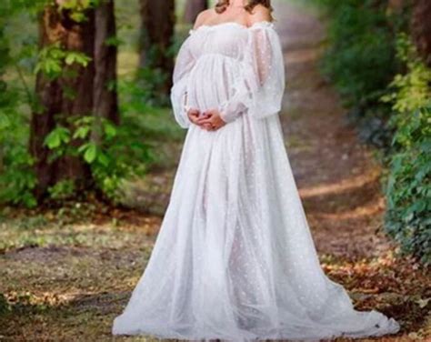 White Dot Tulle Maternity Photography Props Dress See Through Maternity