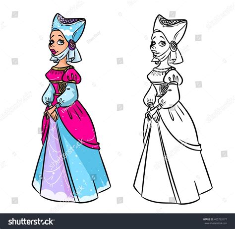 Fairy Tale Medieval Dress Cartoon Illustration 库存插图 405763177