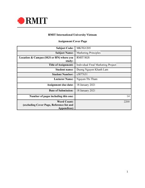 Individual Final Marketing Project Rmit International University