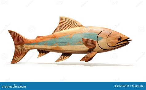 Elongated Wooden Fish Sculpture On White Background Stock Illustration